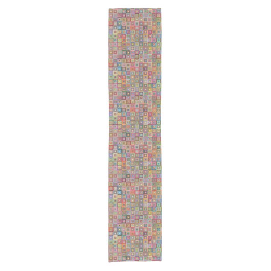 Retro Geometric Square Tile Pattern Kurzer Tischläufer (Vorderseite)