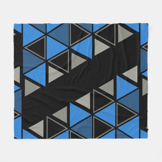 Retro Geometric Triangle Blue Silver Fleecedecke (Vorderseite (Horizontal))