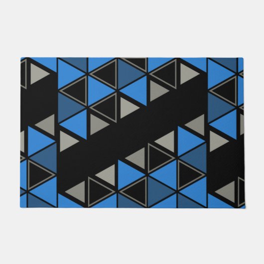 Retro Geometric Triangle Blue Silver Fußmatte (Vorderseite)