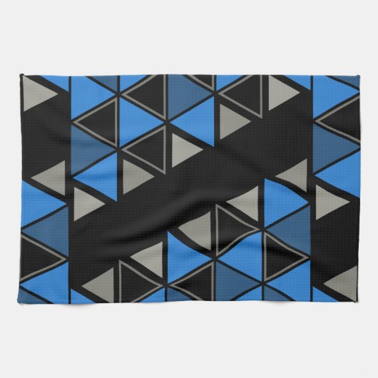 Retro Geometric Triangle Blue Silver Geschirrtuch (Horizontal)