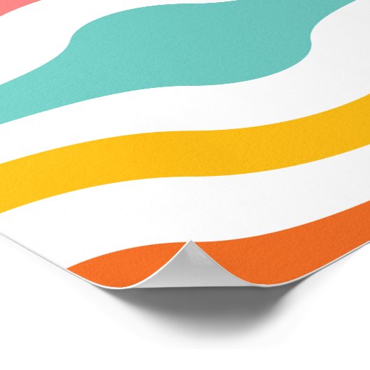 Retro Geometric Waves Orange Rosa Türkis Gelb Poster (Ecke)