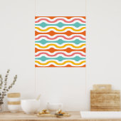 Retro Geometric Waves Orange Rosa Türkis Gelb Poster (Küche)