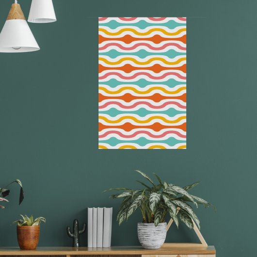 Retro Geometric Waves Orange Rosa Türkis Gelb Poster (Wohnzimmer 1)