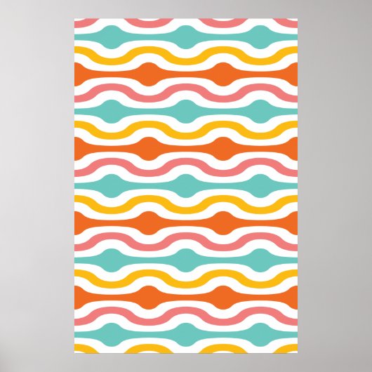 Retro Geometric Waves Orange Rosa Türkis Gelb Poster (Vorne)