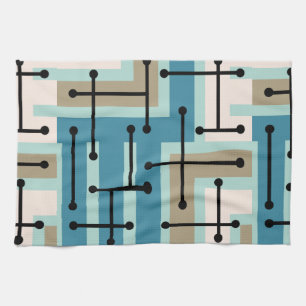 Retro Geometrie Art Maze Turquoise Gold Geschirrtuch