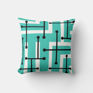 Retro Geometrie Art Maze Turquoise Kissen