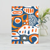 Retro geometrisch blau-orange weiß einladung (Stehend Vorderseite)