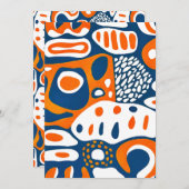 Retro geometrisch blau-orange weiß einladung (Vorne/Hinten)