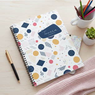Retro-geometrische abstrakte Muster#6 Navy-Rosa ID Notizblock