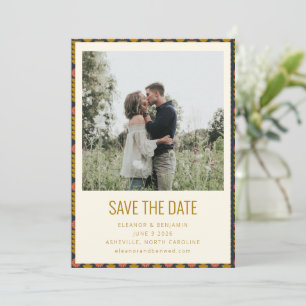 Retro geometrische botanische Gold Navy Hochzeit Save The Date