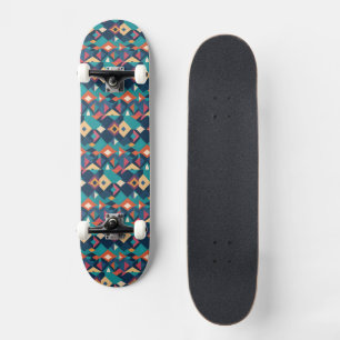 Retro-geometrische Diamanten in Türkis, Gelb und O Skateboard