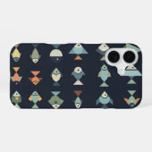 Retro-geometrische Fische iPhone 16 Hülle (Rückseite (Horizontal))