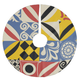 Retro-geometrische Formen: Azulejos-Fliesen. Polyester Weihnachtsbaumdecke