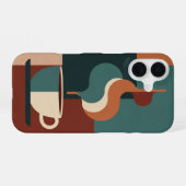 Retro-geometrische Kaffeetassenszene iPhone 16 Hülle (Rückseite (Horizontal))