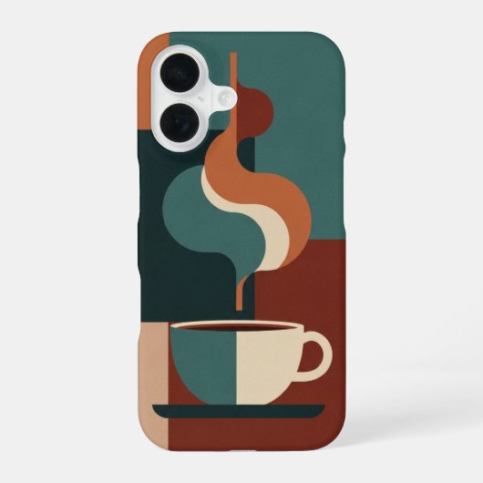 Retro-geometrische Kaffeetassenszene iPhone 16 Hülle (Rückseite)