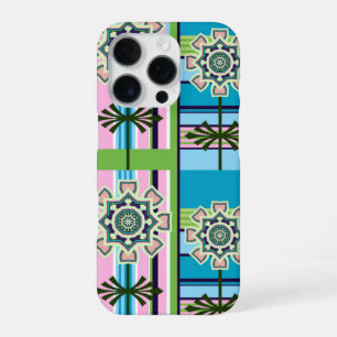 Retro-geometrische Muster und Fantasieblumen iPhone 16 Pro Hülle