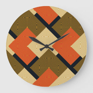Retro geometrische Quadrate: Vintage-Muster. Große Wanduhr