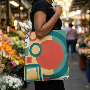 Retro-geometrische Risographen-Style Abstract-Desi Tasche