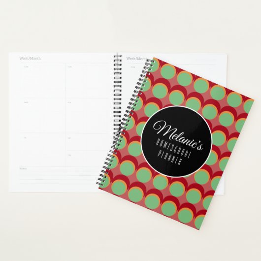 Retro geometrische rote grüne Punkte Homeschool Planer (Anzeige)