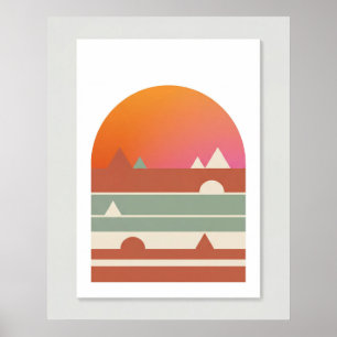 Retro-geometrische Sonnenuntergang-Wüsten-Minimali Poster