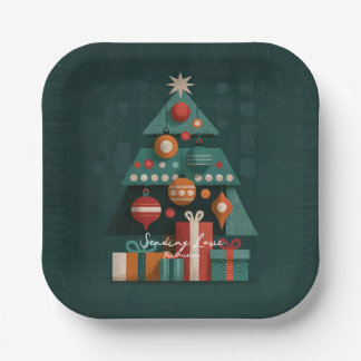 Retro-geometrische Weihnachtsbaum Pappteller