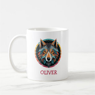 Retro-geometrische Wolfskopf-Personalisierte Tasse