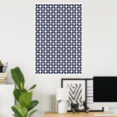 Retro-geometrisches Blattmuster Blaues Poster (Heimbüro)