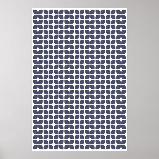 Retro-geometrisches Blattmuster Blaues Poster (Vorne)