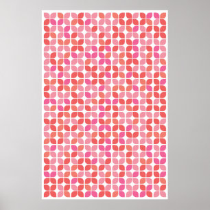 Retro geometrisches Blattmuster Korallenorange Pin Poster