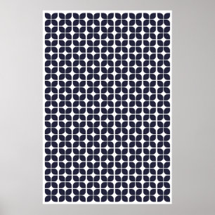 Retro geometrisches Blattmuster Navy Blau Poster