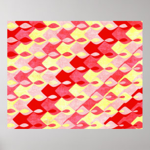 Retro geometrisches Diamantmuster Rot, Pink & Gelb Poster