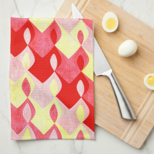 Retro geometrisches Diamantmuster Rot, Pink und Ge Geschirrtuch