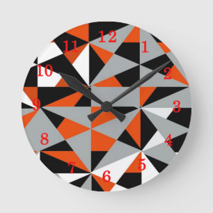 Retro geometrisches funky Orange Grau Schwarz Must Runde Wanduhr