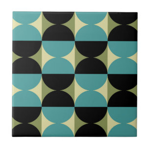 Retro geometrisches Halbquadrat- und Kreismuster Fliese