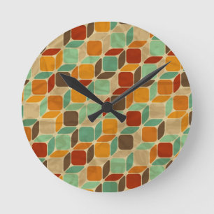 Retro geometrisches Muster 4 Runde Wanduhr