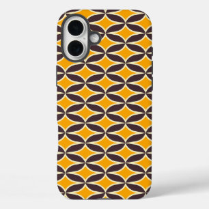Retro geometrisches Muster gelbes und braunes Blat iPhone 16 Plus Hülle