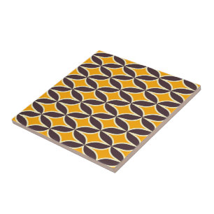 Retro geometrisches Muster gelbes und braunes Blat Fliese