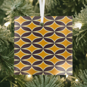Retro geometrisches Muster gelbes und braunes Blat Ornament Aus Glas