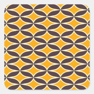 Retro geometrisches Muster gelbes und braunes Blat Quadratischer Aufkleber