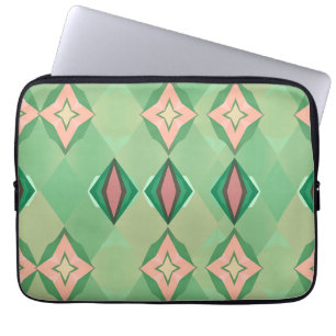 Retro geometrisches Muster Grün Pink Diamant Stern Laptopschutzhülle