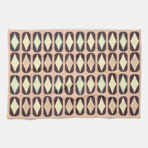 Retro geometrisches Muster mit Braun, Gelb, Blau Geschirrtuch