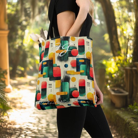 Retro-geometrisches Muster mit hellen Farben Tasche