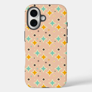 Retro-geometrisches Muster mit Türkis, Orange und  iPhone 16 Hülle