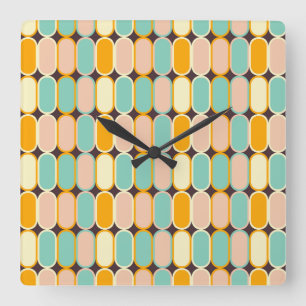 Retro-geometrisches Muster mit vertikalen Ovalen Quadratische Wanduhr