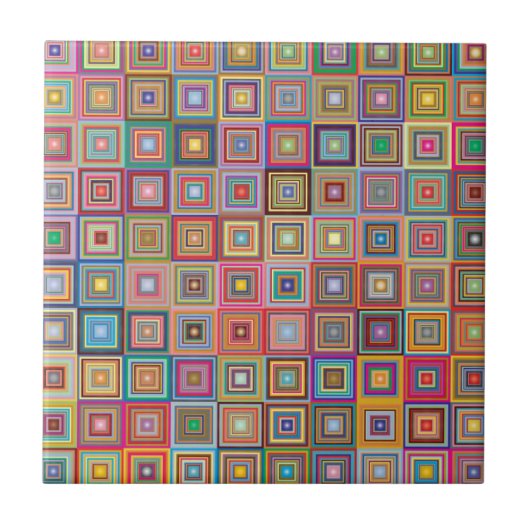 Retro-geometrisches quadratisches Fliesenmuster Fliese (Vorderseite)
