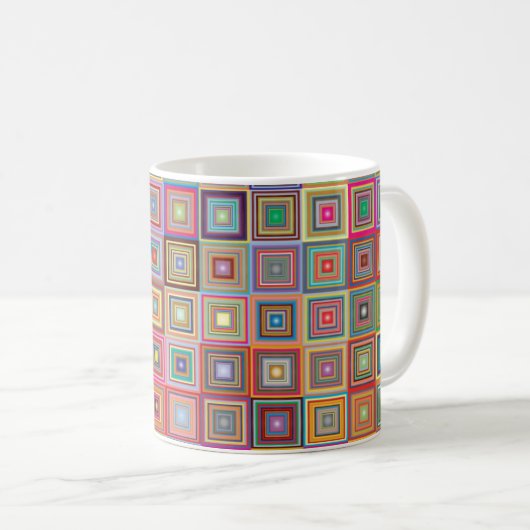 Retro geometrisches quadratisches Fliesenmuster Kaffeetasse (VorderseiteRechts)