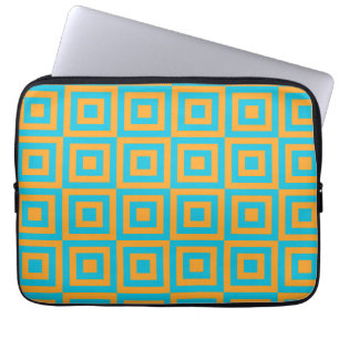 Retro-geometrisches Quadratmuster – kräftiges Oran Laptopschutzhülle
