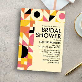 Retro geometrisches rosa orangefarbenes Brautparty Einladung