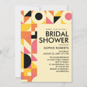 Retro geometrisches rosa orangefarbenes Brautparty Einladung (Vorderseite)