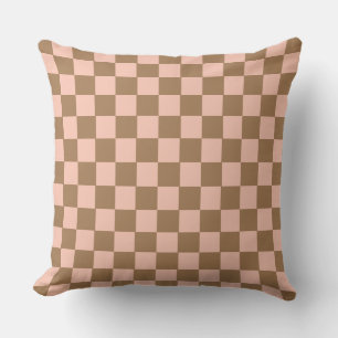 Retro geometrisches Schachbrettmuster Ocker Rosa Kissen